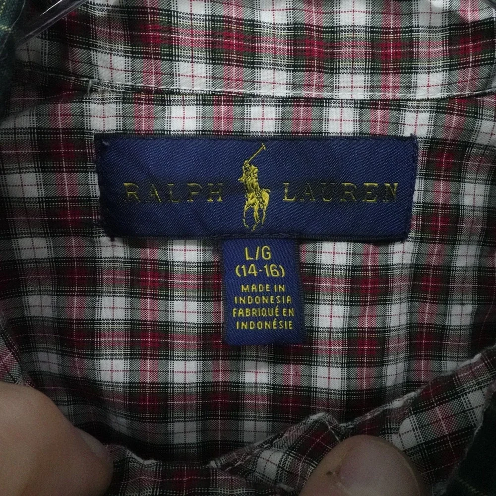 Ralph Lauren Shirt Boys Large Red Plaid Classic Preppy‎ Long Sleeve Button Down